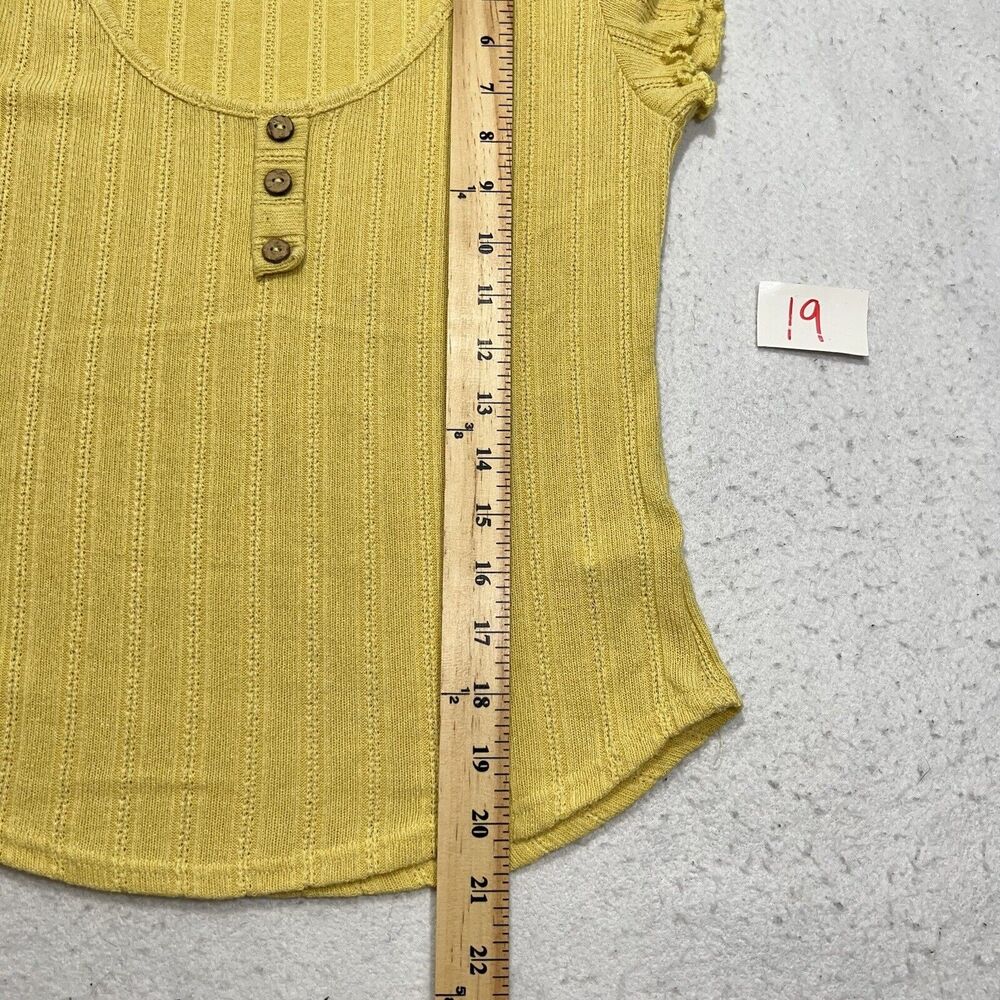 Glance Women's Large Short Sleeve Henley Button Up Pullover Stretch Yellow Top - Picture 8 of 13